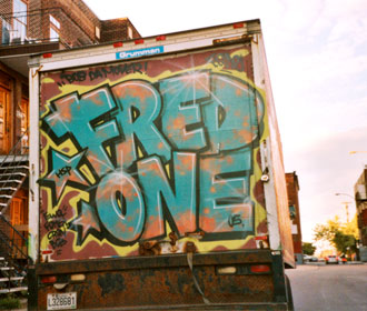 Montreal Graffiti: Bob The Mover's truck, c/o Fred One