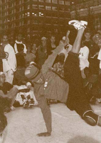 B-boy Omegatron at Montreal's Under Pressure, probably 1999