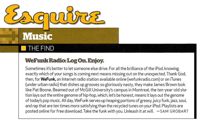 Esquire Magazine: WEFUNK Radio: Log On. Enjoy